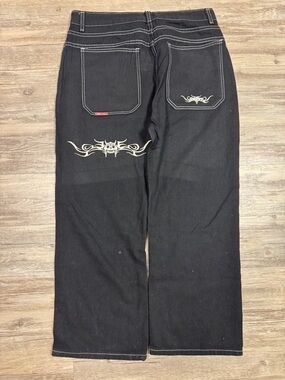 JNCO Black Relaxed Jeans with White Tribal Embroidery